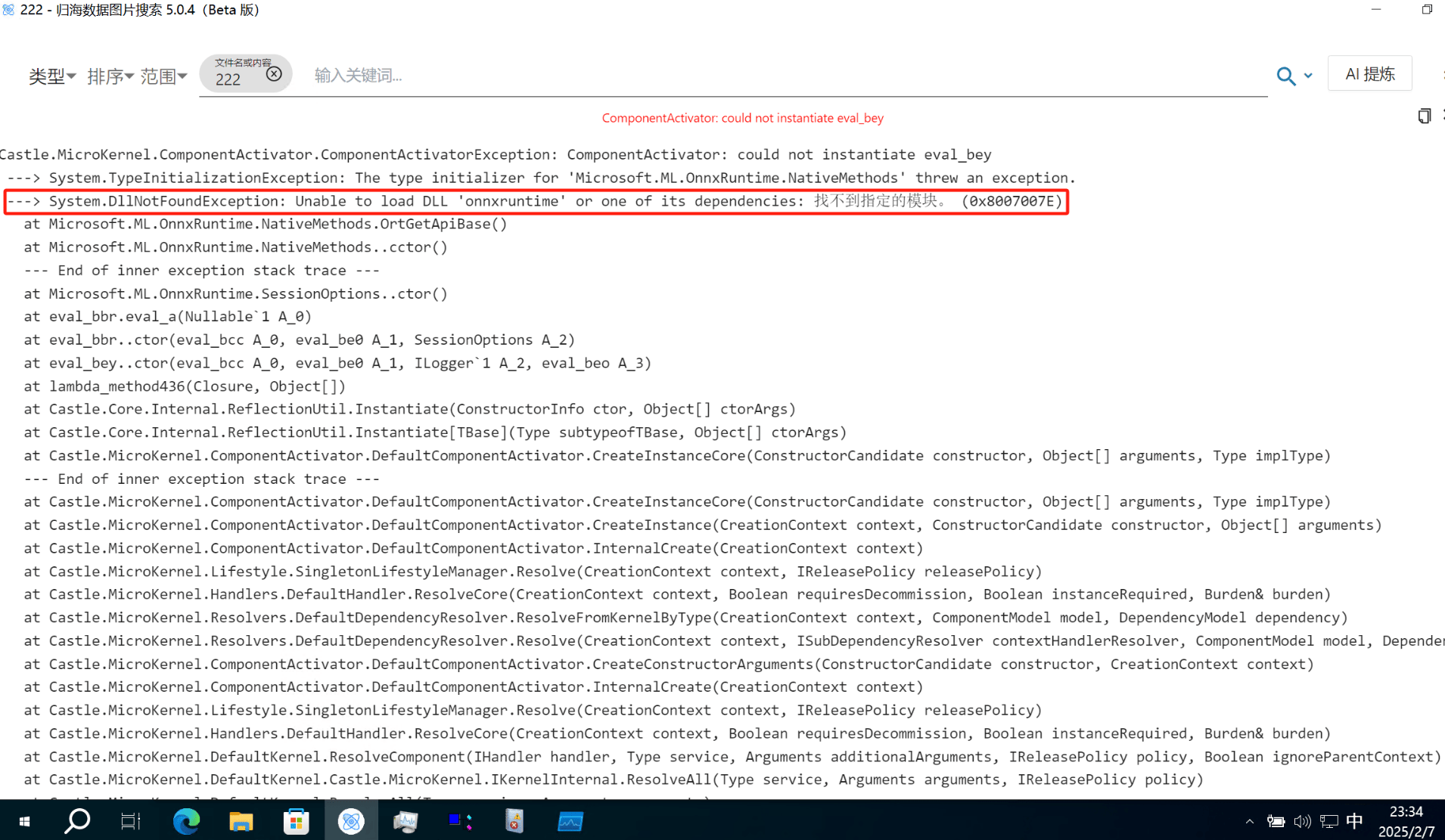 Unable to load DlL 'onnxruntime'