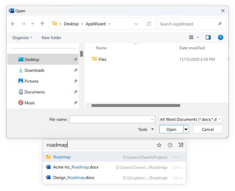 Listary file dialog quick search
