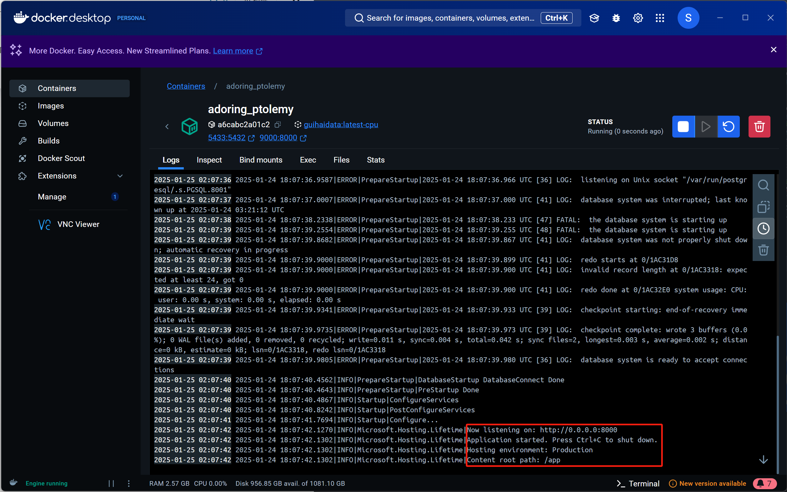 App Docker log